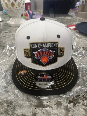 New Era White/Black/Gold NBA Champions Knicks Snapback Hat